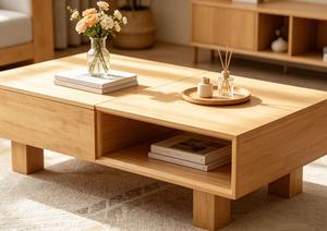Modern Solid Wood Coffee <b>Table</b> with Storage <b>Drawers</b> Minimalist Living Room Tea <b>Table</b> Low <b>Side</b> <b>Table</b> - Product Image 5