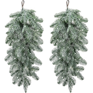 Huang Tao Christmas Flocked Garlands 48 In Green Snow <b>Covered</b> Hanging Decor For Door <b>Window</b> Holiday Decoration - Product Image 1