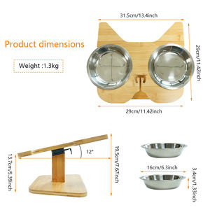 Bambu paslanmaz çelik Pet besleme istasyonu özelleştirilebilir köpek kedi kase tutucu ve besleyici toptan - Product Image 3