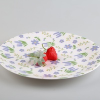 Assiette plate en plastique de 10 pouces avec motif floral, imprimé décalcomanie, durable, peinte à la main, design mignon, pour aliments