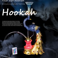 Chicha en résine en forme de paon, créative, avec sortie de fumée arrière, de qualité supérieure, de luxe léger, style bohème, décoration artistique européenne, ensemble de chicha