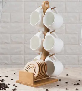 تصميم جديد نمط فارغة بالجملة مخصص السيراميك oem القهوة القدح مع حامل خشبي