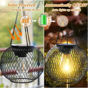 Lanterna Solare Vintage in Metallo Nero con Design a Griglia, Luce LED da Esterno per Giardino, Lanterna a Vento per Feste e Atmosfera - Product Image 2