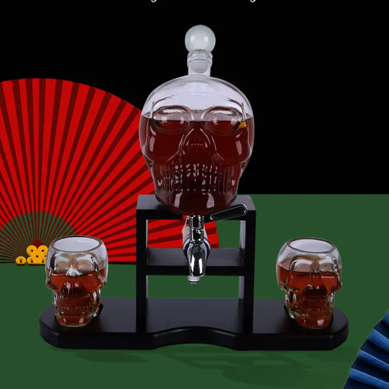 לוגו מותאם אישית 750 מ""ל שלד יין וויסקי סט קנקן עם 3 oz שלדים סט מתנה מזכוכית לגברים