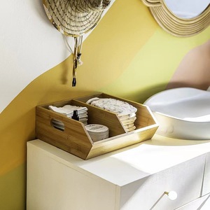 Wooden Desktop Organizer Rectangle Natural Wood Color <b>Open</b> Top With Compartments Office Storage Box For Desk Accessories - Product Image 2