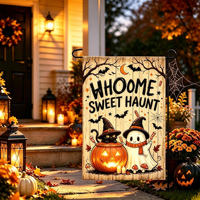 Drapeau de jardin d'Halloween professionnel en polyester double face à 3 couches, motif citrouille effrayante, 12x18 pouces, pour extérieur et jardin, vente en gros