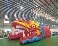Tente tunnel gonflable tête de dragon avec éclairage LED, options de couleurs personnalisées, certifiée CE/TUV, décoration de fête en plein air