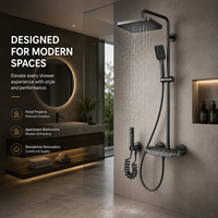 Système de douche thermostatique gris anthracite 4 fonctions avec pluie, douchette à main, bidet, cascade et affichage numérique, ensemble mitigeur encastré