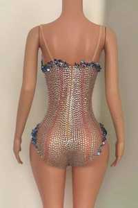 Ocstrade Bling Bodysuits para mujer Stage Wear Glitter Print Rhinestone sin mangas See Through Performance Body Jumpsuit - Product Image 5