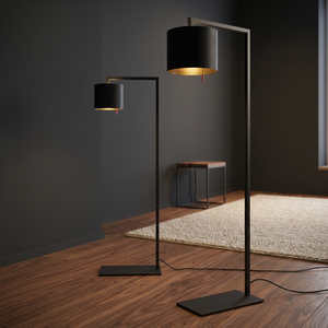 Lampadaire LED moderne de style européen à hauteur réglable, base E26/E27, abat-jour noir en forme de tambour, structure métallique pour salon et chambre à coucher - Product Image 3
