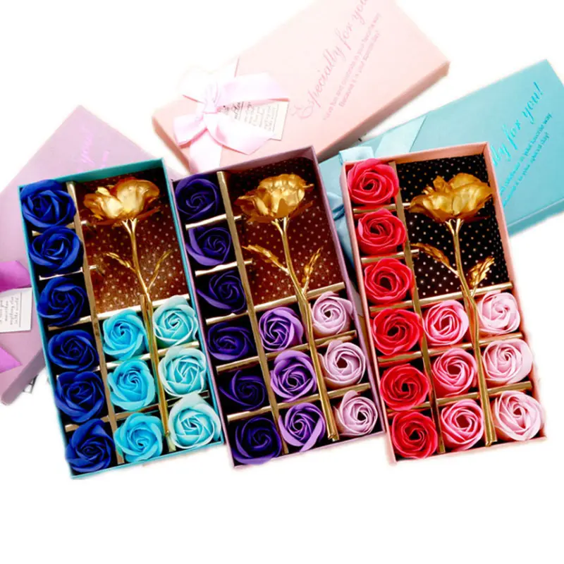 Soap Flower 24K Gold Foil Flower 12pcs Soap Rose Beautiful Romantic Gift Boxed Valentine'S Day Greeting Celebration