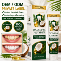 Dentifrice au fluorure blanchissant personnalisé à l'huile de coco, extrait naturel d'huile de coco, fabricant OEM ODM sur mesure, vente en gros de dentifrice