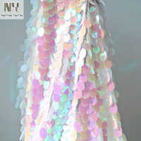 Tissu en maille tricotée brodée Nanyee, perles ovales en forme de larme de 40 mm, paillettes roses pour mariage, filles et garçons