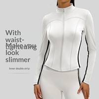 Veste de sport chic pour femme, coupe ajustée, à rayures contrastées, col montant, fermeture éclair, manches longues, idéale pour le yoga, l'entraînement et le jogging