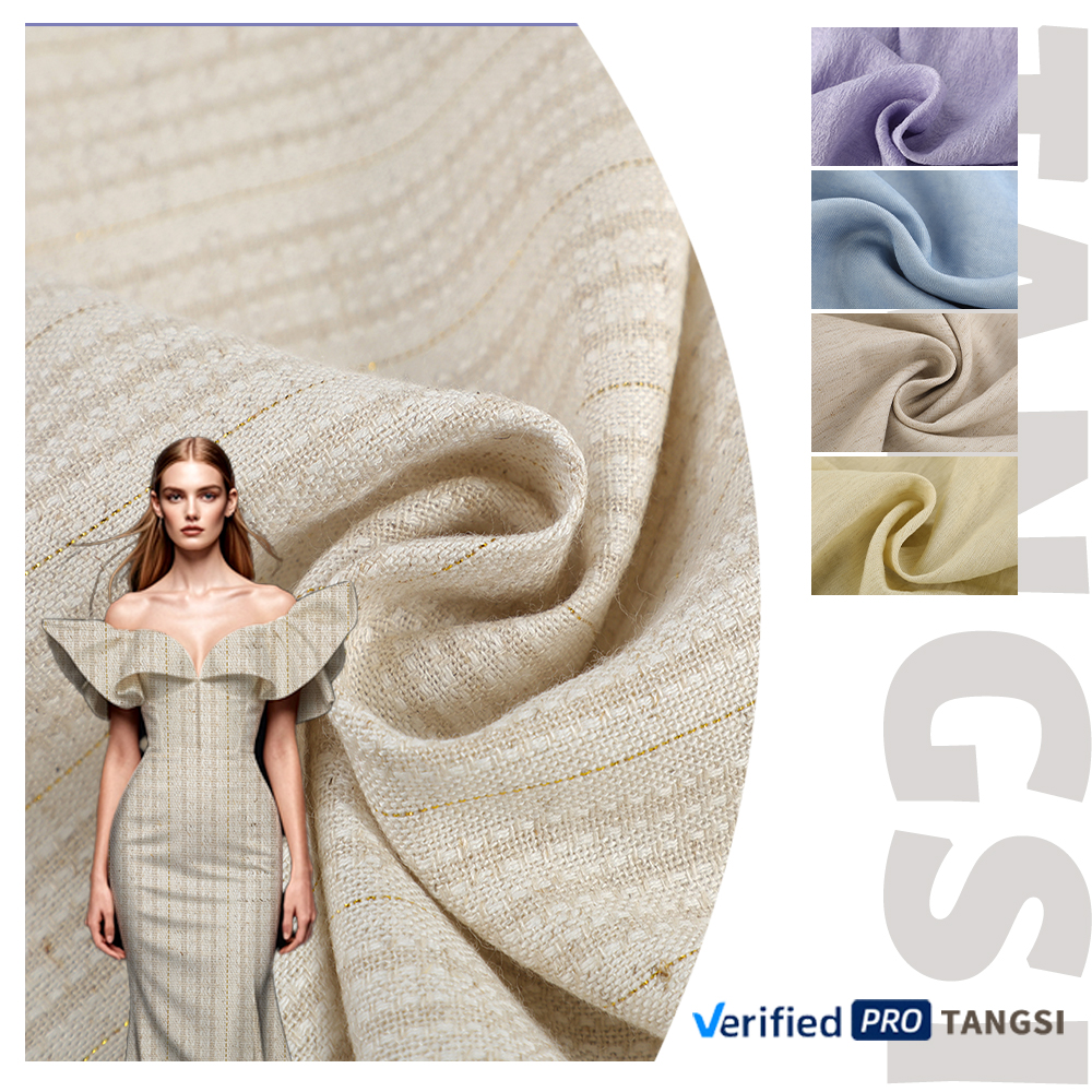 Factory Wholesale Hot-Selling Yarn-Dyed Fabrics Stripe Line Design Organic Woven Plain Linen Viscose Fabrics for Clothing