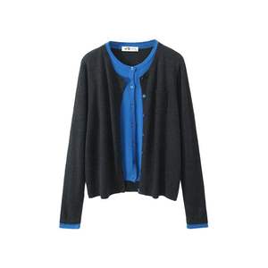 Cárdigan de Punto con Bloques de Color para Mujer Happy Plus, Grosor Medio, Antipilling, con Bolsillo, Talla Grande, Estilo Casual - Product Image 2