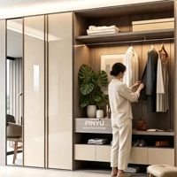 Armoire de chambre multifonctionnelle en bois composite avec coiffeuse intégrée, quincaillerie à fermeture douce et anti-rayures
