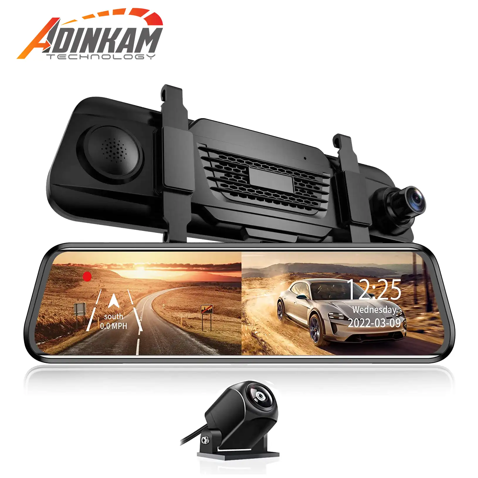 Firstscene câmera traseira para carro, hd 9.66 polegadas, 1080p, ips, touch screen, retrovisor, streaming, mídia, dvr, câmera dupla