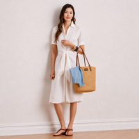 Robe midi en lin blanc pour femme, sans manches, col carré, boutonnée sur le devant, taille naturelle, décontractée, été, écologique, unie