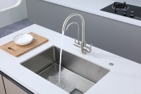 Robinet de lavabo moderne BeiJu en acier inoxydable SUS304 brossé doré, à poignée unique, pour cuisine, salle de bain et hôtel