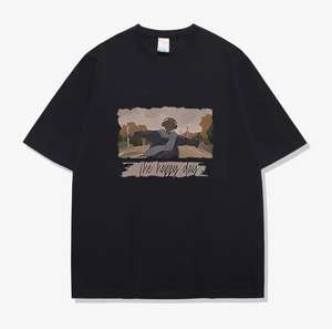 T-shirt casual Happy Day da <span class=keywords><strong>uomo</strong></span> a maniche corte, stile americano, nuovo design estivo, in puro cotone, nera, a mezza manica - Product Image 1