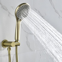 Système de douche à effet pluie encastré en or brossé avec pommeau rond, douchette à main, barre coulissante et fixation murale, ensemble de douche couleur or champagne