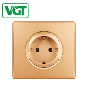 Prise murale électrique ronde 2 broches + <span class=keywords><strong>t</strong></span> prise murale dorée de haute qualité avec panneau mural <span class=keywords><strong>16A</strong></span> <span class=keywords><strong>PC</strong></span> cuivre - Product Image 2