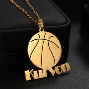 Wholesale Custom <b>Name</b> Gold Plated Basketball Pendant Necklace Unisex Hiphop <b>Chain</b> Stainless Steel Jewelry Everyday Wear - Product Image 3