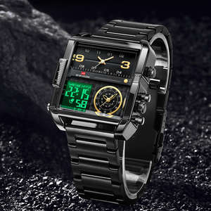 2025 New Men LED <b>Watch</b> Fashion Square Creative Quartz Movement <b>Black</b> Stainless Steel Waterproof Timing Electronic <b>Watch</b> for Men - Product Image 4