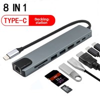 Hub Tipe-C 8-in-1 dengan Port Ethernet dan USB-A, Dock USB-C Multi-Fungsi dengan Logo Terukir Laser
