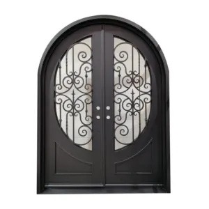 China American Villa Decoration Arch Top Front Entry doppia porta d'ingresso americana in ferro battuto