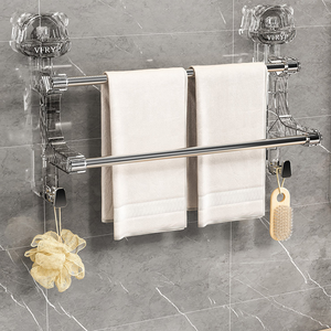 Porte-serviettes mural double à ventouses pour porte, avec crochets robustes sans trace pour salle de bain et cuisine - Product Image 4