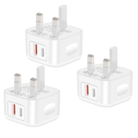 Chargeur mural à double port USB Type-C PD3.1 20W, prise UK, large plage de tension, adaptateur d'alimentation à charge rapide pour iPhone, Samsung, Android
