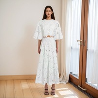 Mode ensemble 2 pièces 2025 printemps femmes dentelle creux brodé haut Midi jupe ensemble jupe
