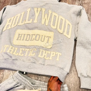 Custom <b>Men</b> Zip up Hoodies and <b>Shorts</b> Set Embroidery <b>Patch</b> logo Gray Jogger Set Unisex High Quality Hoodies and <b>Shorts</b> Set <b>Men</b> - Product Image 2