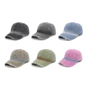 High Quality Ombre Washed Denim Baseball Cap Luxury Gradient Hue Hat For Man Women Distressed Brim