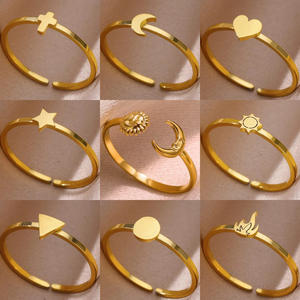 Классический простой геометрический крест Луна Кольцо ржавчины из нержавеющей стали с драгоценным камнем для свадебной помолвки или подарка для пар - Product Image 1