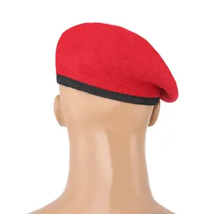 KMS baret latihan kasual kustom olahraga 100% wol bordir garis warna-warni baret Prancis merah untuk pria