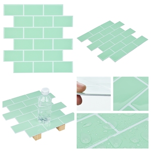 Stickers muraux <span class=keywords><strong>effet</strong></span> <span class=keywords><strong>carrelage</strong></span> vert imperméable auto-adhésif Peel Stick pour cuisine salle de bain dosseret facile à nettoyer décor moderne - Product Image 2