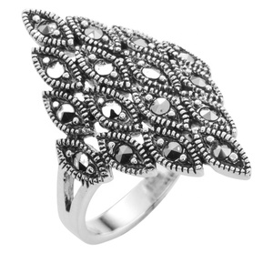 Fabricant Design unique Zircon cubique noir <span class=keywords><strong>Bague</strong></span> en <span class=keywords><strong>marcassite</strong></span> d'inspiration égyptienne vintage en <span class=keywords><strong>argent</strong></span> ancien personnalisée - Product Image 1