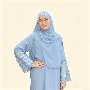 فستان ماكسي إسلامي فاخر مصنوع حسب الطلب من الشيفون بأكمام فضفاضة على الطراز الأسترالي والدبي التقليدي مع غطاء رأس للنساء - Product Image 2