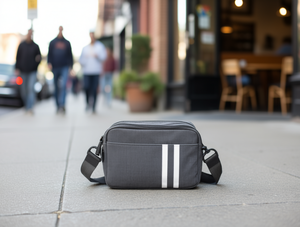 Borsa a tracolla sportiva orizzontale da uomo, piccola, 200 mm x 100 mm, in tessuto Oxford, con chiusura a cerniera, per tutte le stagioni, motivo a righe - Product Image 2