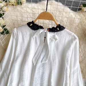 Nuevas <span class=keywords><strong>Blusas</strong></span> Casuales <span class=keywords><strong>de</strong></span> Primavera con Cuello Mao y Encaje para Mujer, Camisas Elegantes con Volantes Lisos para <span class=keywords><strong>Dama</strong></span> - Product Image 5