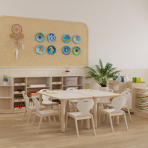 Meubles de maternelle Montessori, design de salle de classe, table en bois pour enfants, chaise pour bébé pour l'école avec armoire à jouets - Product Image 2