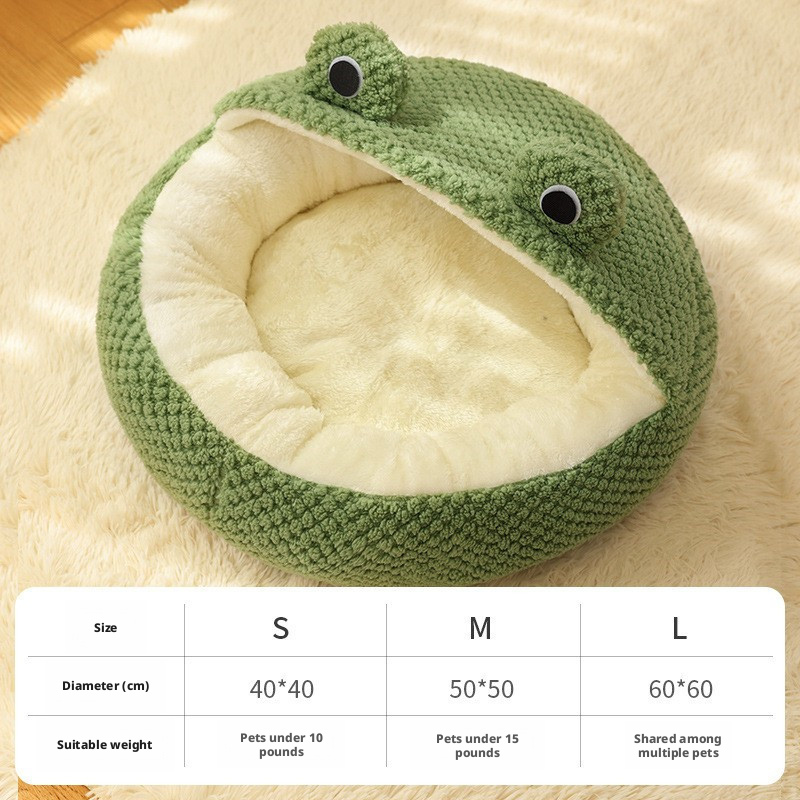 Cute Frog Cat Bed Semi-enclosed Cat Nest Pet Soft Mat Puppy Kitty Tent Kennel Pet Supplies Warm Winter Dog Cat Bed - View 3