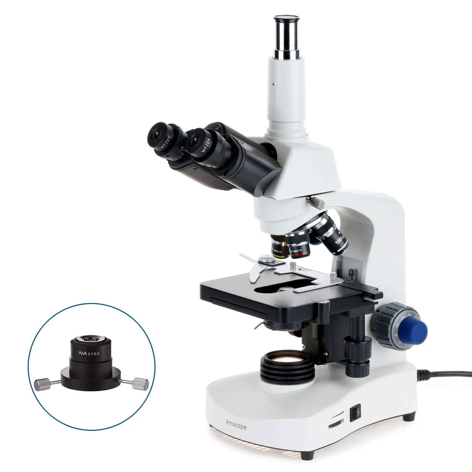 Amscope microscópio painel led 40x-2000x 3w, microscópio trinocular escuro e brilhante