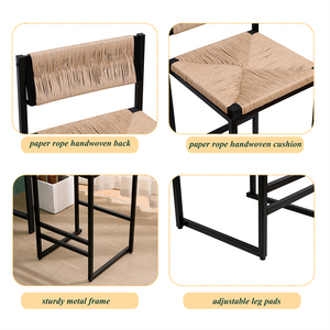 Honey <b>Bar</b> <b>Stools</b> Set of <b>2</b> Paper Rope Weave Dining Chairs with Back Hand Weave <b>Stools</b> for Kichen Island - Product Image 4