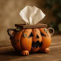Vente en gros OEM : Boîte à mouchoirs décorative en résine en forme de citrouille d'Halloween, support de mouchoirs pour la décoration de table à la maison