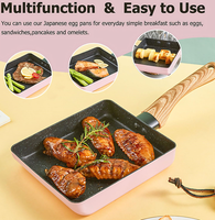 Poêle à omelette Tamagoyaki japonaise carrée en aluminium avec revêtement céramique, petite poêle antiadhésive pour œufs, poignée en bois faite à la main, OEM disponible
