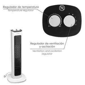 Termoventilatore a torre in ceramica con effetto fiamma, 800/2000 Watt. Oscillante - Product Image 3